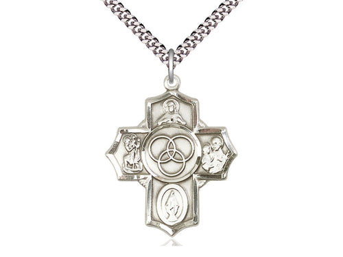 Sterling Silver Blended Family 5-Way Pendant on a Sterling Silver Chain - JMJs Catholic Store, Inc