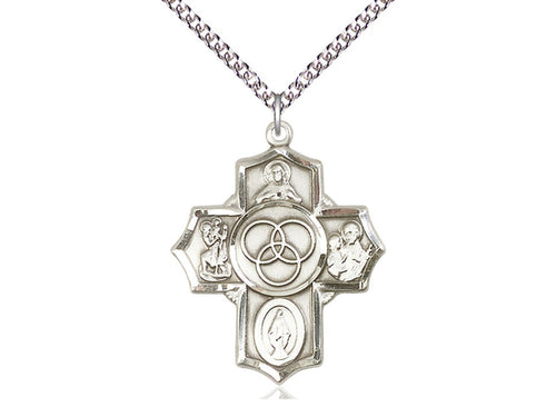 Sterling Silver Blended Family 5-Way Pendant on a Sterling Silver Chain - JMJs Catholic Store, Inc