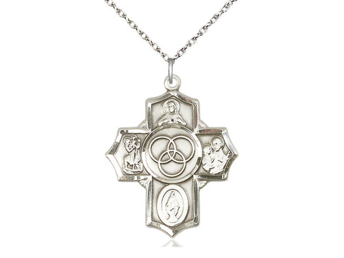 Sterling Silver Blended Family 5-Way Pendant on a Sterling Silver Chain - JMJs Catholic Store, Inc