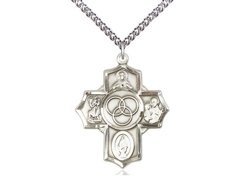 Sterling Silver Blended Family 5-Way Pendant on a Sterling Silver Chain - JMJs Catholic Store, Inc