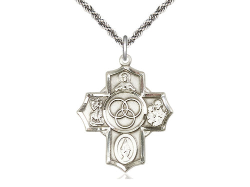 Sterling Silver Blended Family 5-Way Pendant on a Sterling Silver Chain - JMJs Catholic Store, Inc