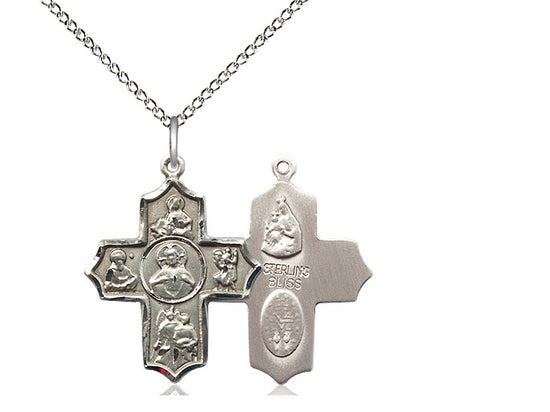 Sterling Silver Sacred Heart 5-Way Pendant on a Sterling Silver Chain - JMJs Catholic Store, Inc