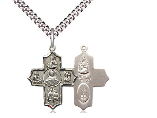 Sterling Silver Sacred Heart 5-Way Pendant on a Sterling Silver Chain - JMJs Catholic Store, Inc