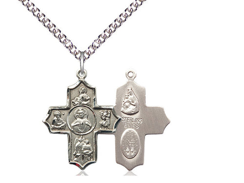 Sterling Silver Sacred Heart 5-Way Pendant on a Sterling Silver Chain - JMJs Catholic Store, Inc