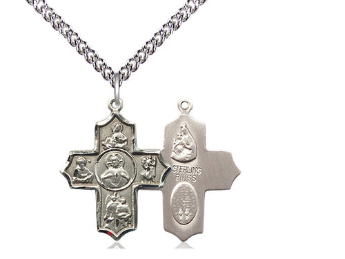 Sterling Silver Sacred Heart 5-Way Pendant on a Sterling Silver Chain - JMJs Catholic Store, Inc