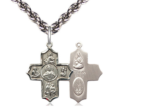 Sterling Silver Sacred Heart 5-Way Pendant on a Sterling Silver Chain - JMJs Catholic Store, Inc