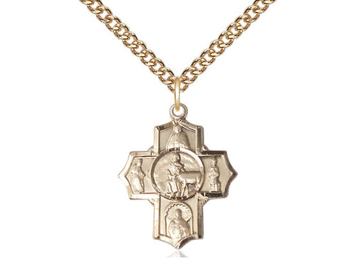14kt Gold Filled 5-Way Special Needs Pendant on a Gold Plate Chain - JMJs Catholic Store, Inc