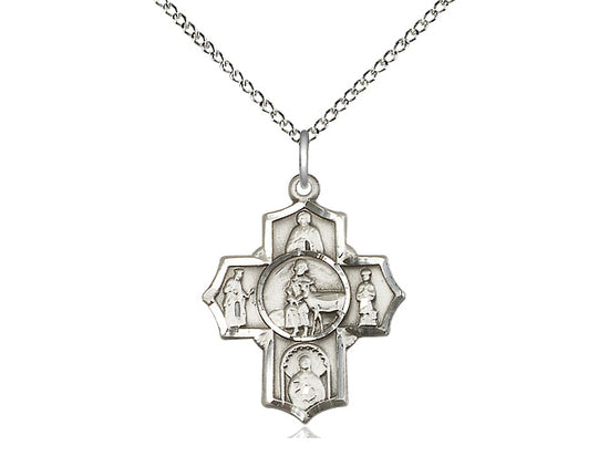 Sterling Silver 5-Way / Special Needs Medal on a Sterling Silver Chain - JMJs Catholic Store, Inc