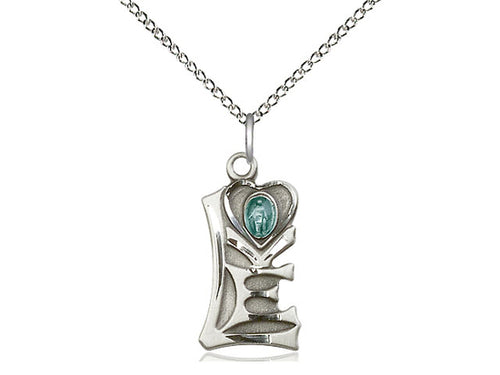 Sterling Silver Miraculous Pendant on an 18-Inch Sterling Silver Light Curb Chain - JMJs Catholic Store, Inc