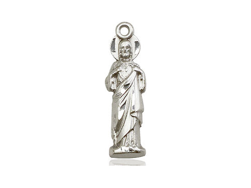 Sterling Silver Sacred Heart Pendant on a 24-Inch Light Rhodium Heavy Curb Chain - JMJs Catholic Store, Inc