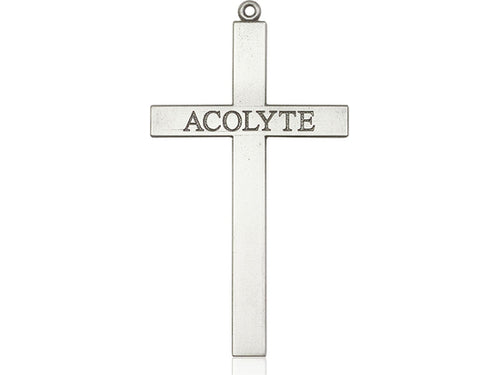 Sterling Silver Acolyte Cross Pendant on a 24-Inch Light Rhodium Heavy Curb Chain - JMJs Catholic Store, Inc