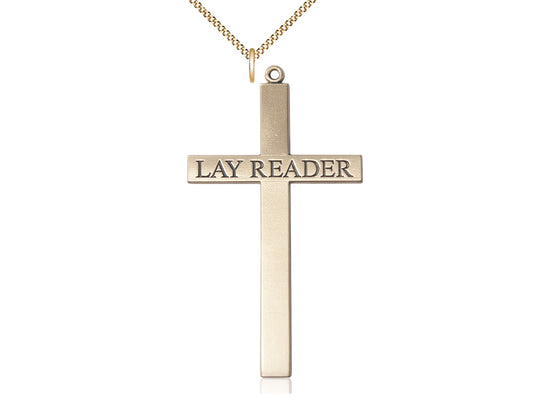 14kt Gold Filled Lay Reader Cross Pendant on a Gold Plate Chain - JMJs Catholic Store, Inc