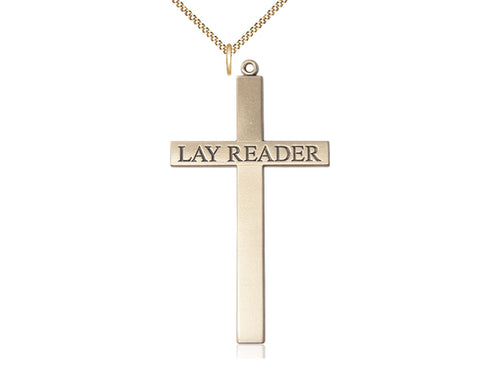 14kt Gold Filled Lay Reader Cross Pendant on a Gold Plate Chain - JMJs Catholic Store, Inc