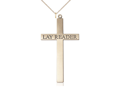 14kt Gold Filled Lay Reader Cross Pendant on a Gold Plate Chain - JMJs Catholic Store, Inc