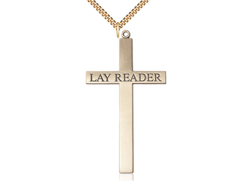 14kt Gold Filled Lay Reader Cross Pendant on a Gold Plate Chain - JMJs Catholic Store, Inc