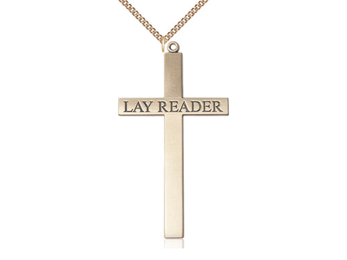 14kt Gold Filled Lay Reader Cross Pendant on a Gold Plate Chain - JMJs Catholic Store, Inc