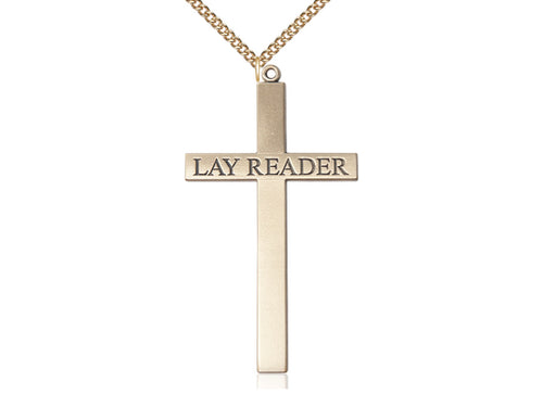 14kt Gold Filled Lay Reader Cross Pendant on a Gold Plate Chain - JMJs Catholic Store, Inc