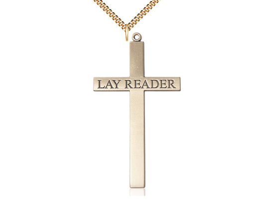 14kt Gold Filled Lay Reader Cross Pendant on a Gold Plate Chain - JMJs Catholic Store, Inc