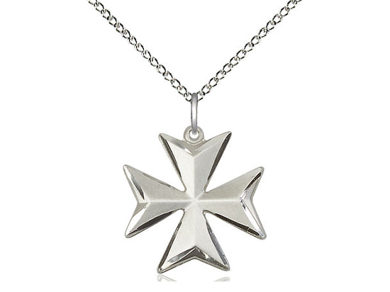 Sterling Silver Maltese Cross Pendant on an 18-Inch Sterling Silver Light Curb Chain - JMJs Catholic Store, Inc