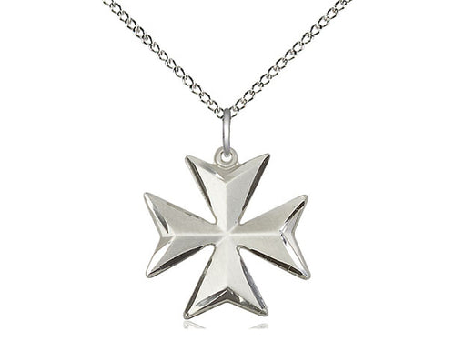 Sterling Silver Maltese Cross Pendant on an 18-Inch Sterling Silver Light Curb Chain - JMJs Catholic Store, Inc