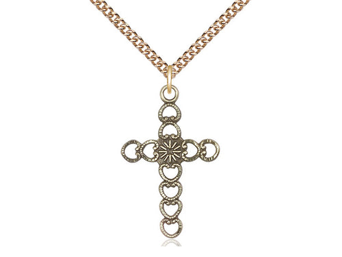 14kt Gold Hearts w/Sunburst Medal - JMJs Catholic Store, Inc