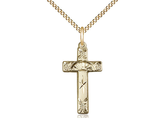 14kt Gold Filled Cross Pendant on Gold Plate Chain - JMJs Catholic Store, Inc