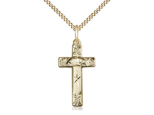 14kt Gold Filled Cross Pendant on Gold Plate Chain - JMJs Catholic Store, Inc
