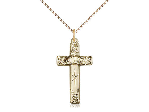 14kt Gold Filled Cross Pendant on Gold Plate Chain - JMJs Catholic Store, Inc