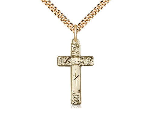 14kt Gold Filled Cross Pendant on Gold Plate Chain - JMJs Catholic Store, Inc