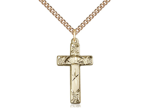 14kt Gold Filled Cross Pendant on Gold Plate Chain - JMJs Catholic Store, Inc