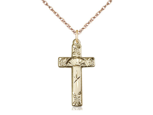 14kt Gold Filled Cross Pendant on Gold Plate Chain - JMJs Catholic Store, Inc