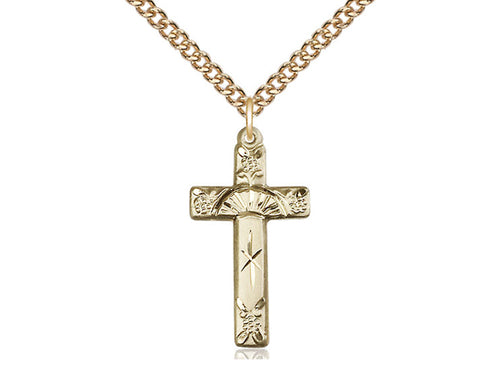 14kt Gold Filled Cross Pendant on Gold Plate Chain - JMJs Catholic Store, Inc