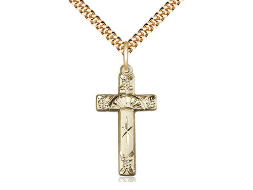 14kt Gold Filled Cross Pendant on Gold Plate Chain - JMJs Catholic Store, Inc
