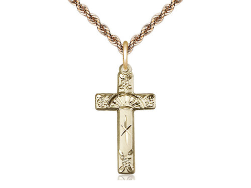 14kt Gold Filled Cross Pendant on Gold Plate Chain - JMJs Catholic Store, Inc