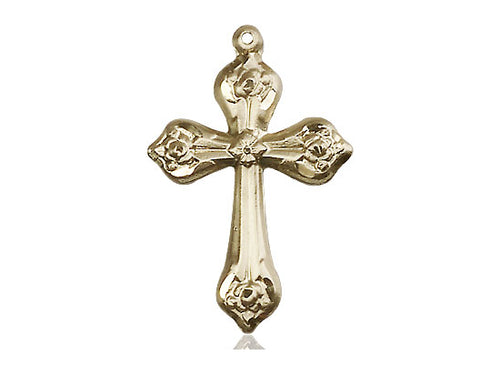 14kt Gold Filled Cross Pendant on a 24-Inch Gold Plate Heavy Curb Chain - JMJs Catholic Store, Inc