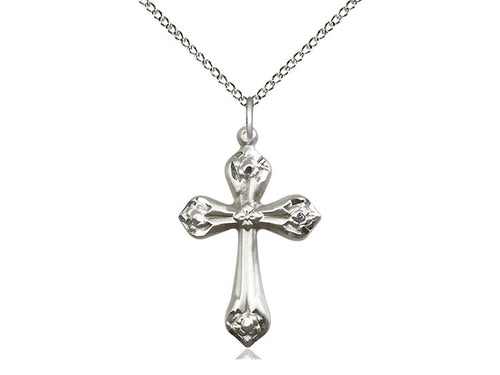 Sterling Silver Cross Pendant on an 18-Inch Sterling Silver Light Curb Chain - JMJs Catholic Store, Inc