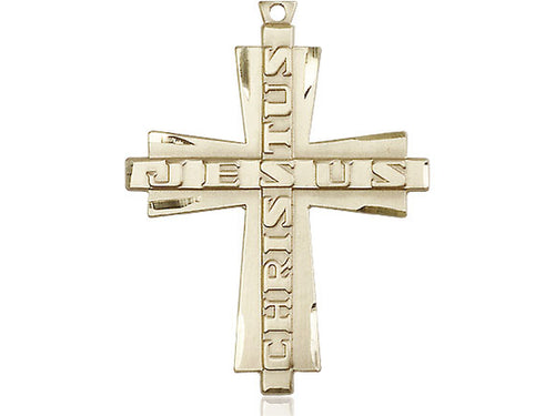 14kt Gold Filled Jesus Christus Cross Pendant on a Gold Plate Chain - JMJs Catholic Store, Inc
