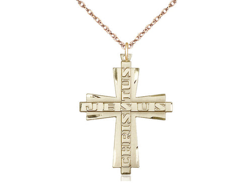 14kt Gold Filled Jesus Christus Cross Pendant on a Gold Plate Chain - JMJs Catholic Store, Inc