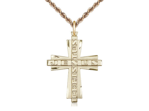 14kt Gold Filled Jesus Christus Cross Pendant on a Gold Plate Chain - JMJs Catholic Store, Inc
