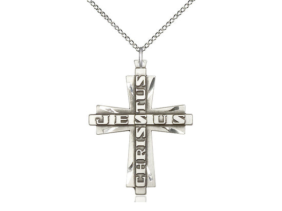 Sterling Silver Jesus Christus Cross Pendant on a Sterling Silver Chain - JMJs Catholic Store, Inc