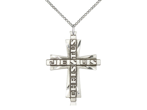 Sterling Silver Jesus Christus Cross Pendant on a Sterling Silver Chain - JMJs Catholic Store, Inc
