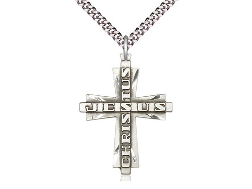 Sterling Silver Jesus Christus Cross Pendant on a Sterling Silver Chain - JMJs Catholic Store, Inc