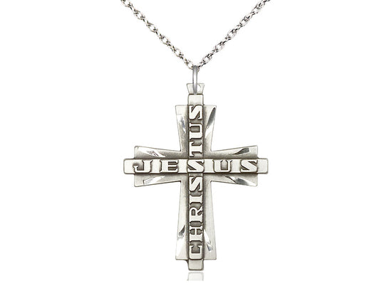 Sterling Silver Jesus Christus Cross Pendant on a Sterling Silver Chain - JMJs Catholic Store, Inc