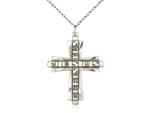 Sterling Silver Jesus Christus Cross Pendant on a Sterling Silver Chain - JMJs Catholic Store, Inc