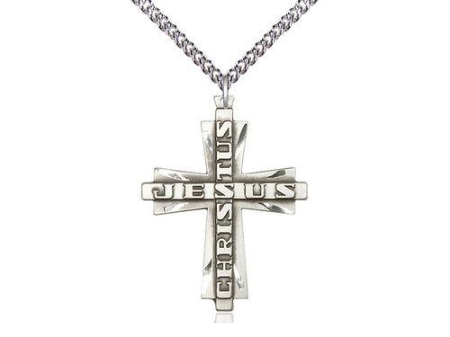 Sterling Silver Jesus Christus Cross Pendant on a Sterling Silver Chain - JMJs Catholic Store, Inc