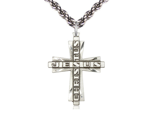 Sterling Silver Jesus Christus Cross Pendant on a Sterling Silver Chain - JMJs Catholic Store, Inc
