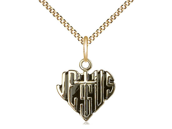 14kt Gold Filled Heart of Jesus w/Cross Pendant on a Gold Filled Chain - JMJs Catholic Store, Inc