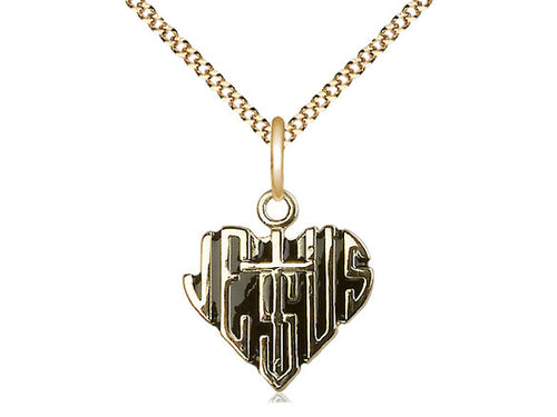 14kt Gold Filled Heart of Jesus w/Cross Pendant on a Gold Filled Chain - JMJs Catholic Store, Inc