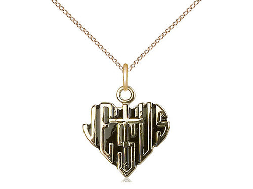 14kt Gold Filled Heart of Jesus w/Cross Pendant on a Gold Filled Chain - JMJs Catholic Store, Inc