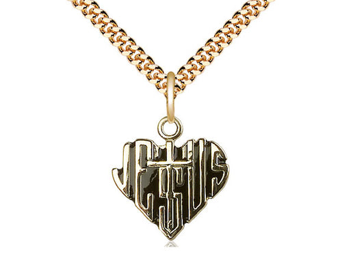 14kt Gold Filled Heart of Jesus w/Cross Pendant on a Gold Filled Chain - JMJs Catholic Store, Inc